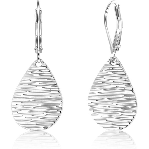 Sterling Silver Teardrop Hammered Leverback Dangle Earrings Jewelry for Women - Picture 1 of 6